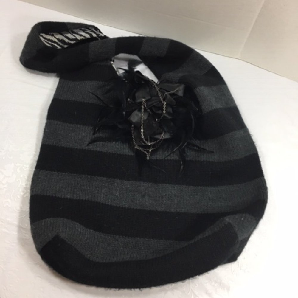 Alice + Olivia Black Gray Striped Sweater HOBO Shoulder Bag
